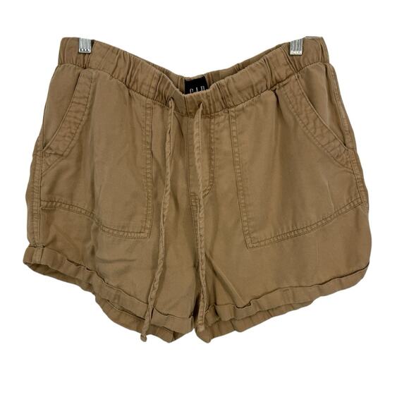 GAP Pull On Tencel Shorts Women size Medium Tan Cuffed Hem Preppy Academic - Picture 1 of 7